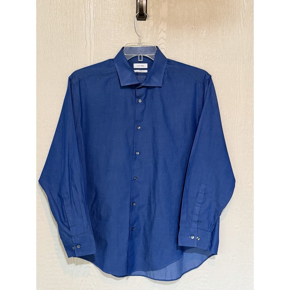 Calvin Klein Slim Fit Stretch/Non Iron Button Down Shirt,  L Gorgeous Deep Blue